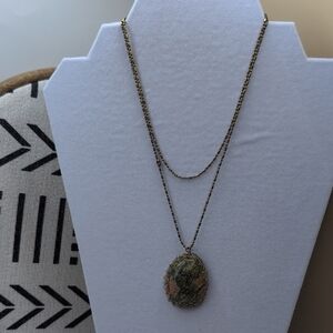 Gold Layered Necklace with Oval Pendant